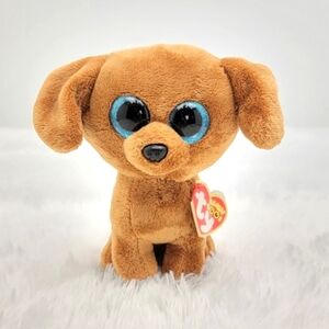 TY Beanie Boo Plush Dog Dougie Dachshund Stuffed Animal Brown Blue Eyes